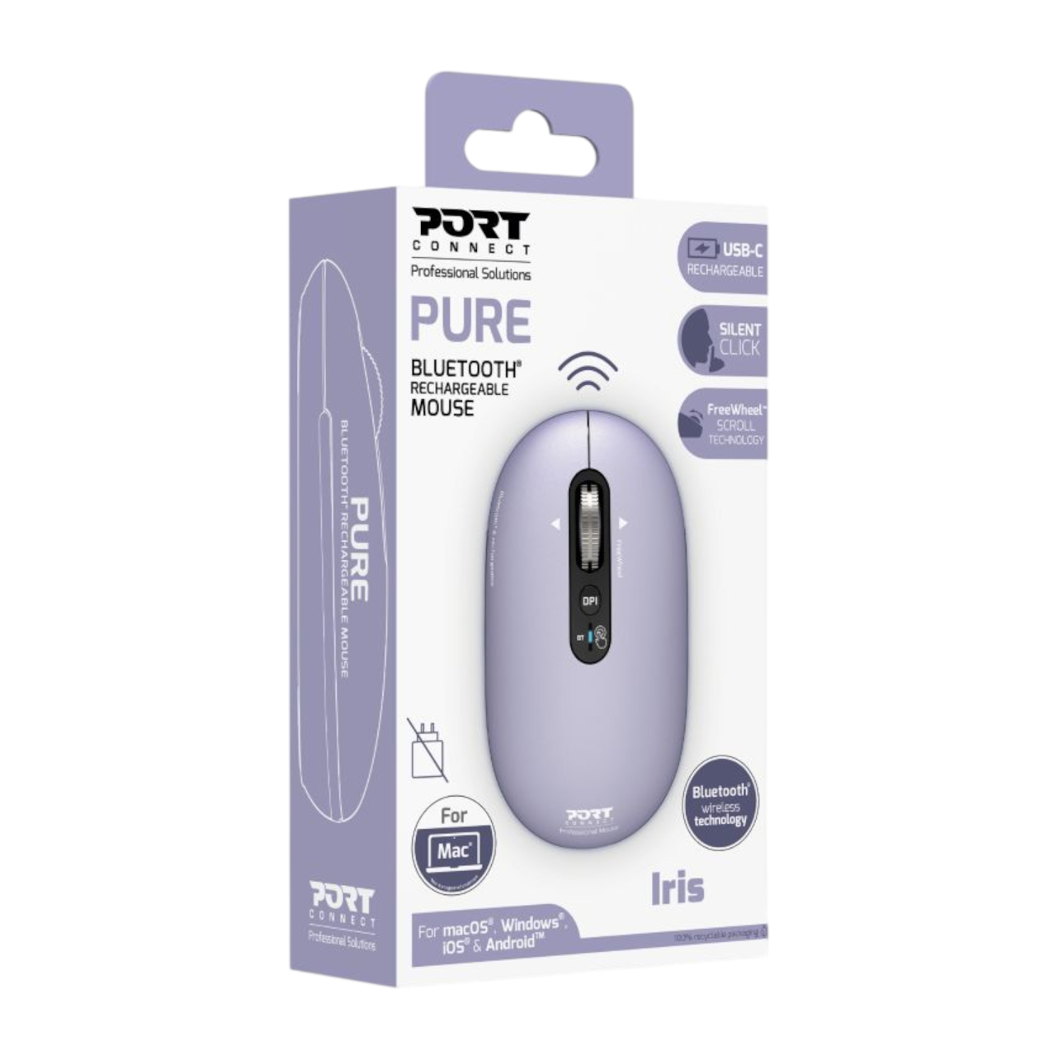 Port Connect PURE MAC Rechargeable Wireless and Bluetooth Mouse - Iris - Image 4
