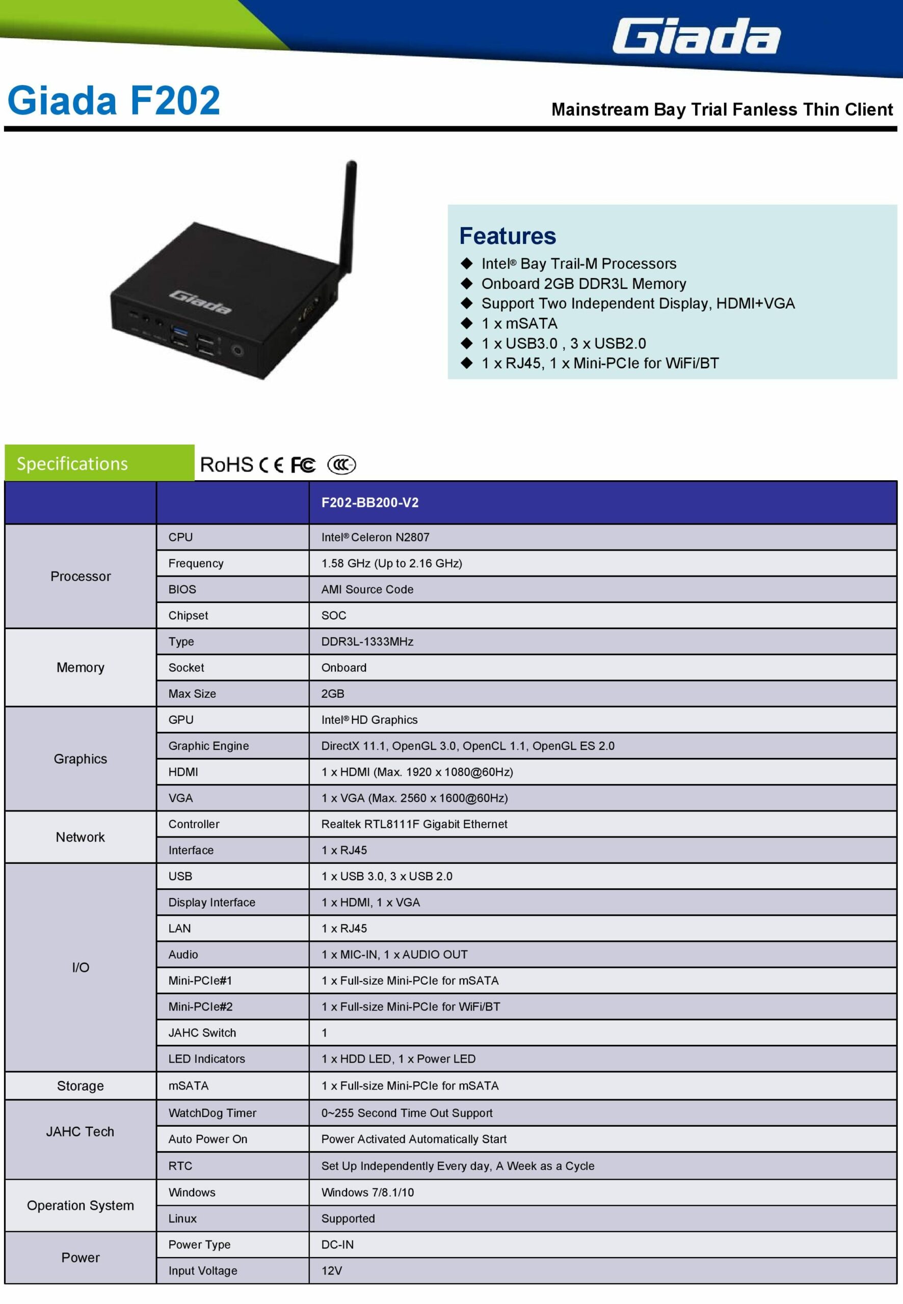 Giada F202 Fanless Celeron N2807 2GB 1xVGA|1xHDMI - Image 4