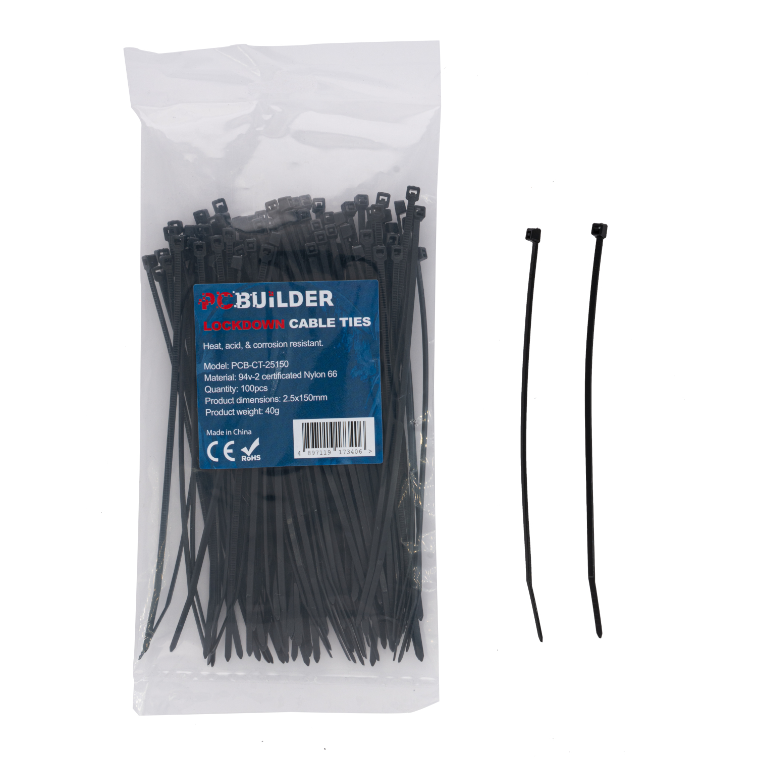 PCBuilder LOCKDOWN 150mm Cable Ties (100 pcs) - Black - Image 4