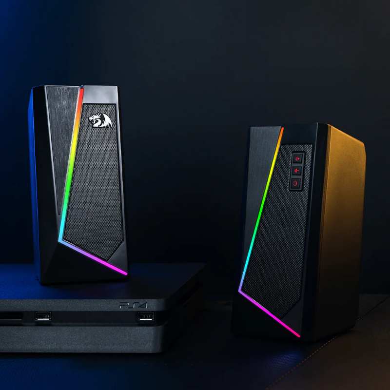 REDRAGON 2.0 Satellite Speaker ANVIL 2 x 3W RGB USB|Aux Gaming Speaker - Black - Image 6