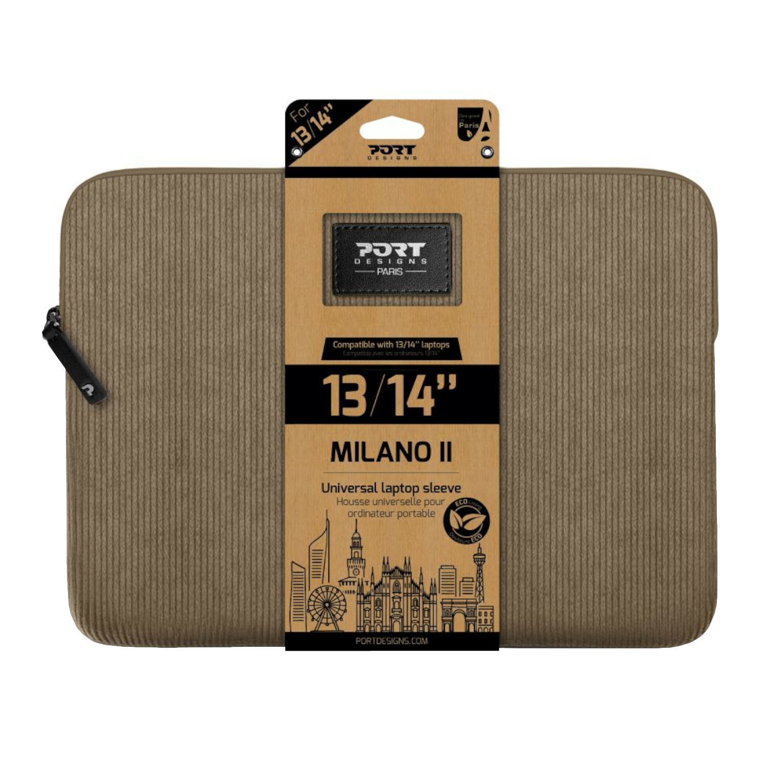 Port Designs Milano II Eco 13/14" Universal Laptop Sleeve - Desert Brown
