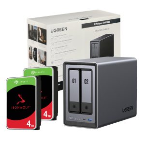 UGreen NASync DXP2800 2 Bay NAS with Seagate Ironwolf NAS 8TB SATA Hard Drive Bundle (2x 4TB)