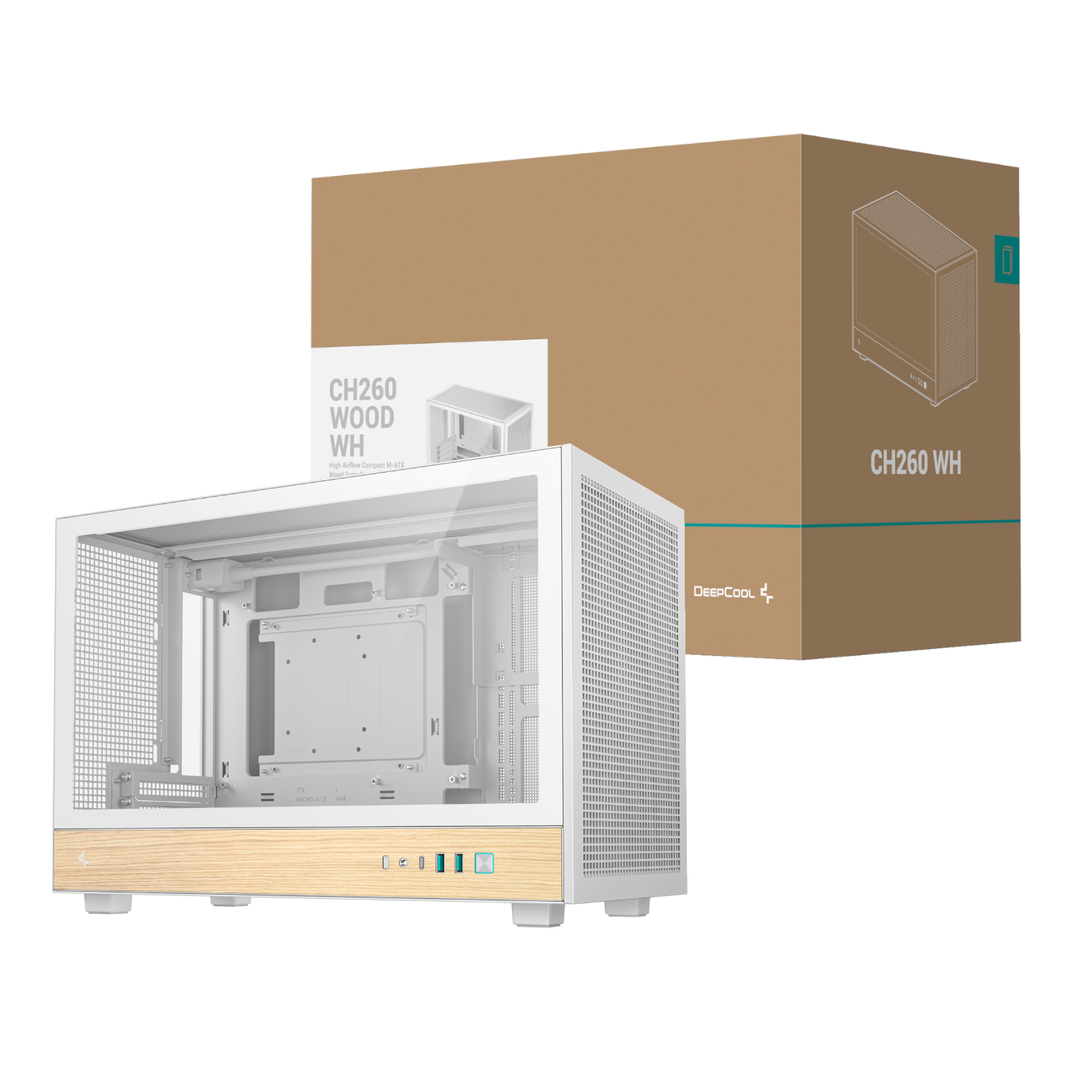 DeepCool CH260 Wood mATX Gaming Chassis White - Image 2