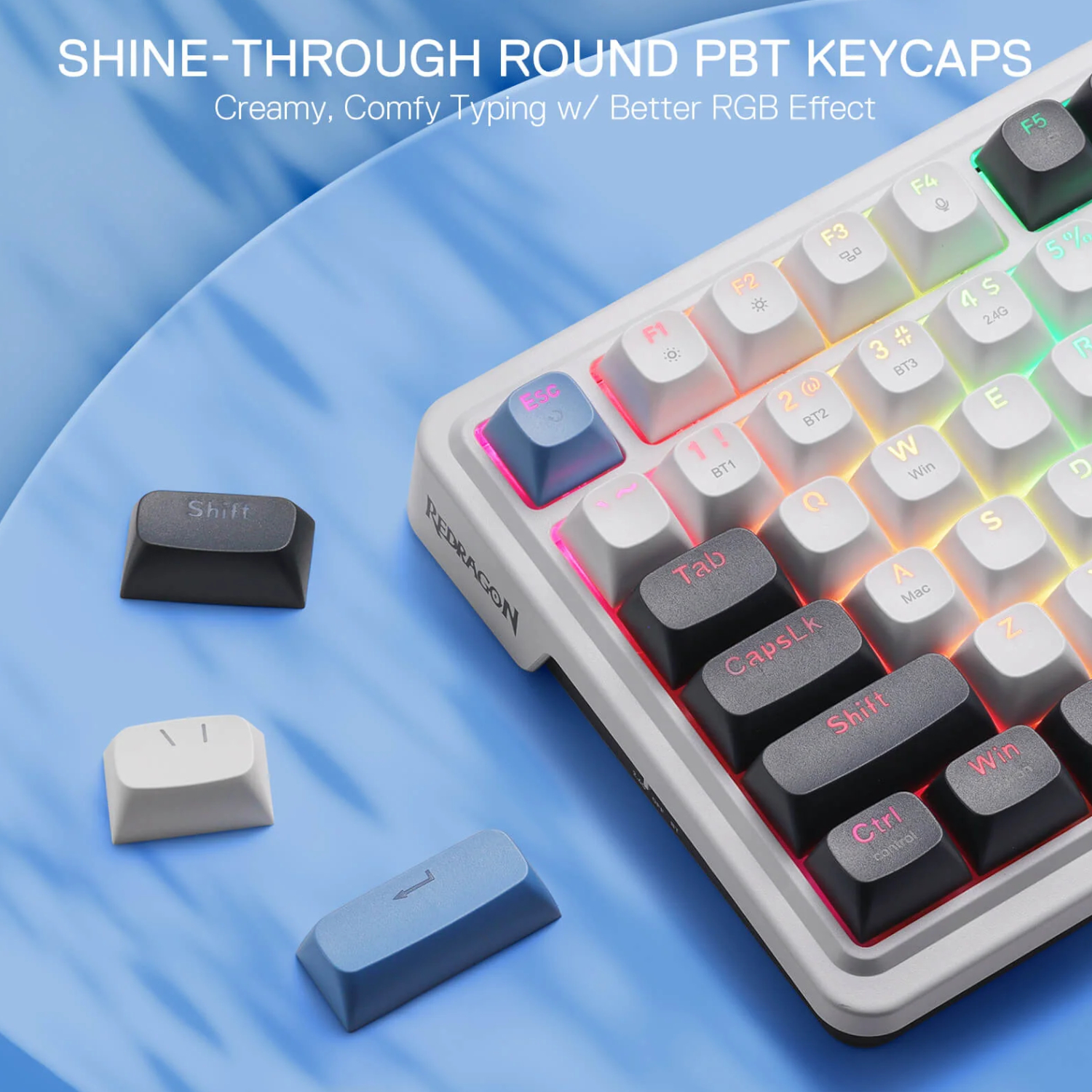 Redragon K719WGB GALATIN RGB PRO Full sized Wireless Gaming Keyboard - White - Image 3