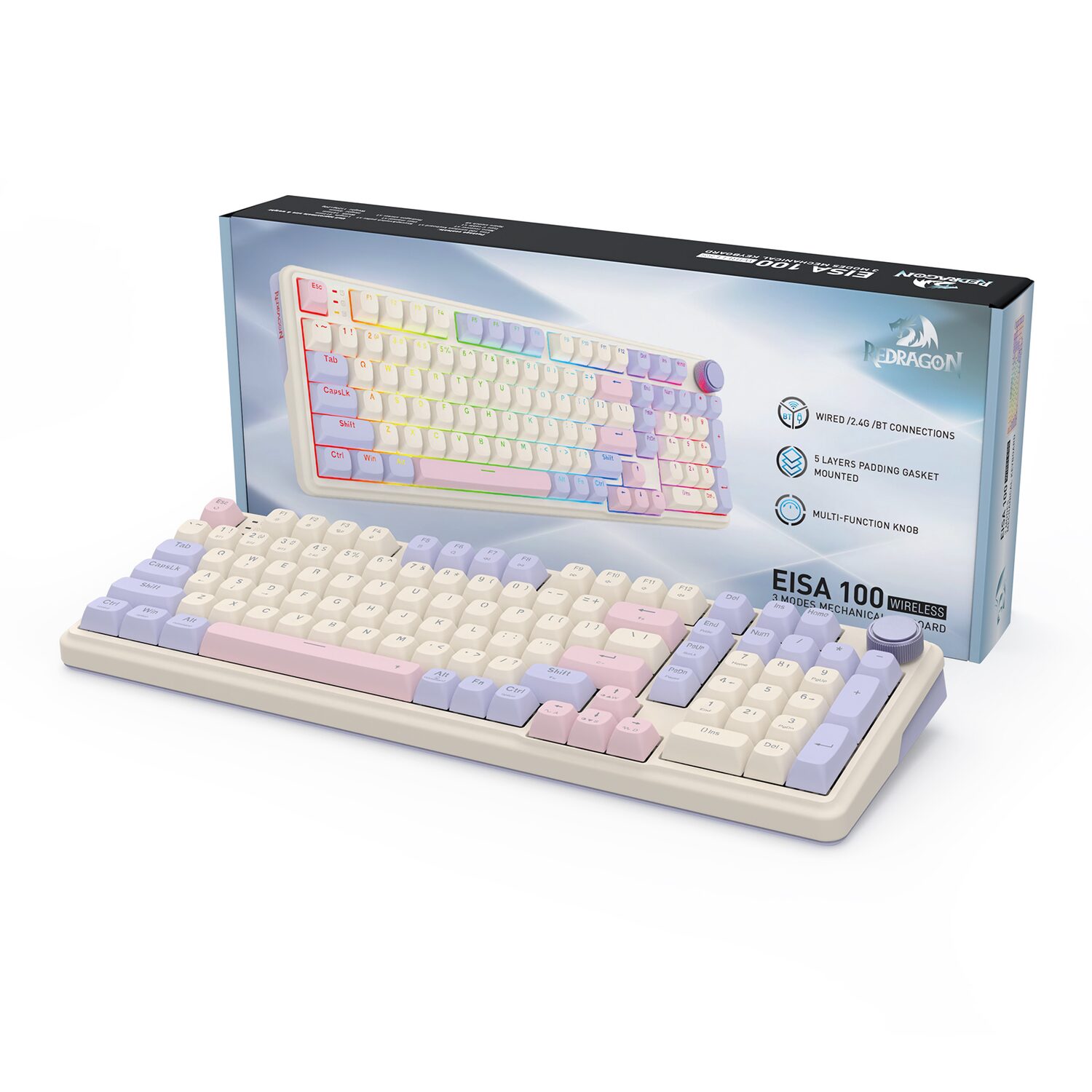 Redragon K768 EISA 100 RGB Wireless Gaming Keyboard - Lilac - Image 8