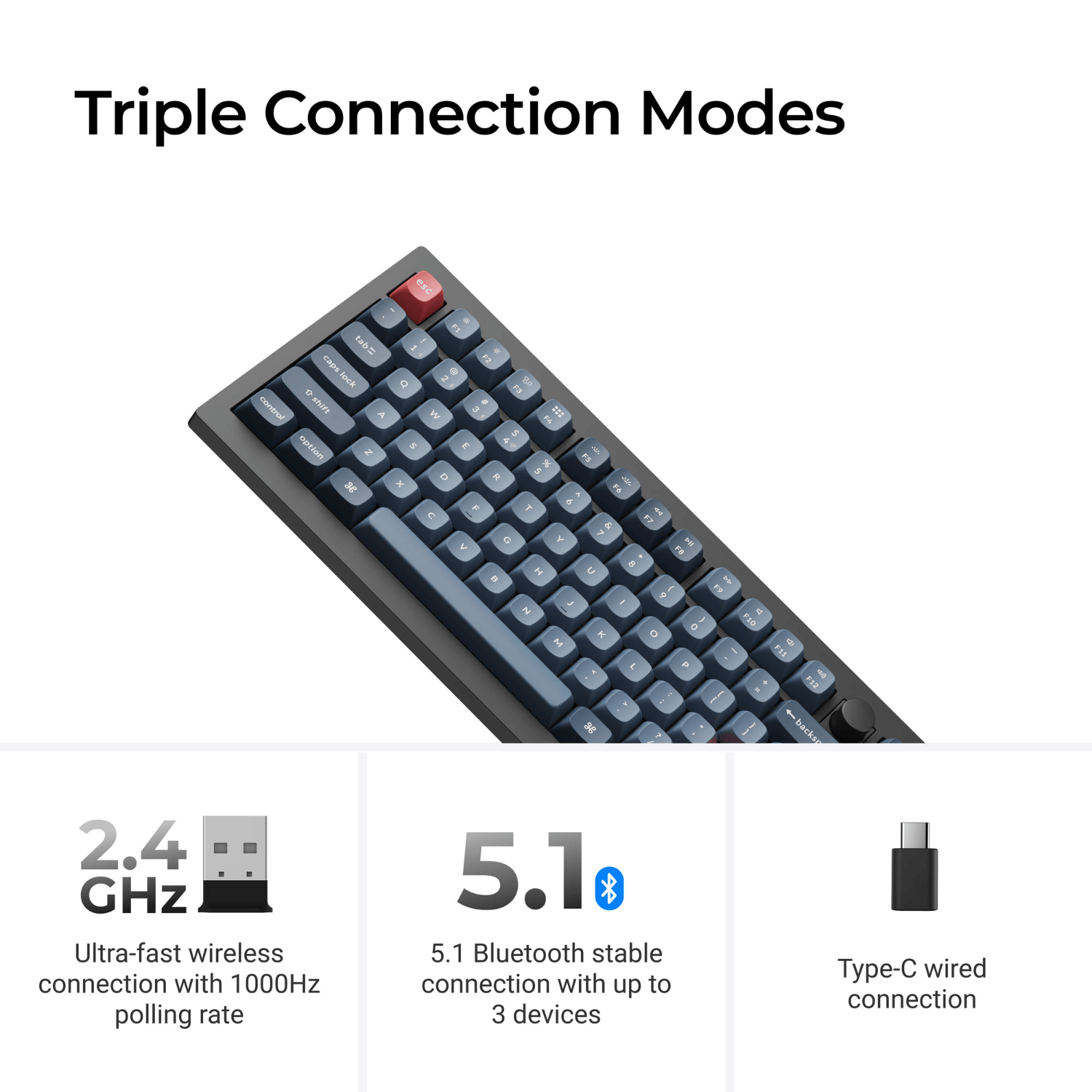Keychron V3 Max QMK/VIA 80% Wireless Custom Mechanical Keyboard (Brown Switch) – Carbon Black - Image 3