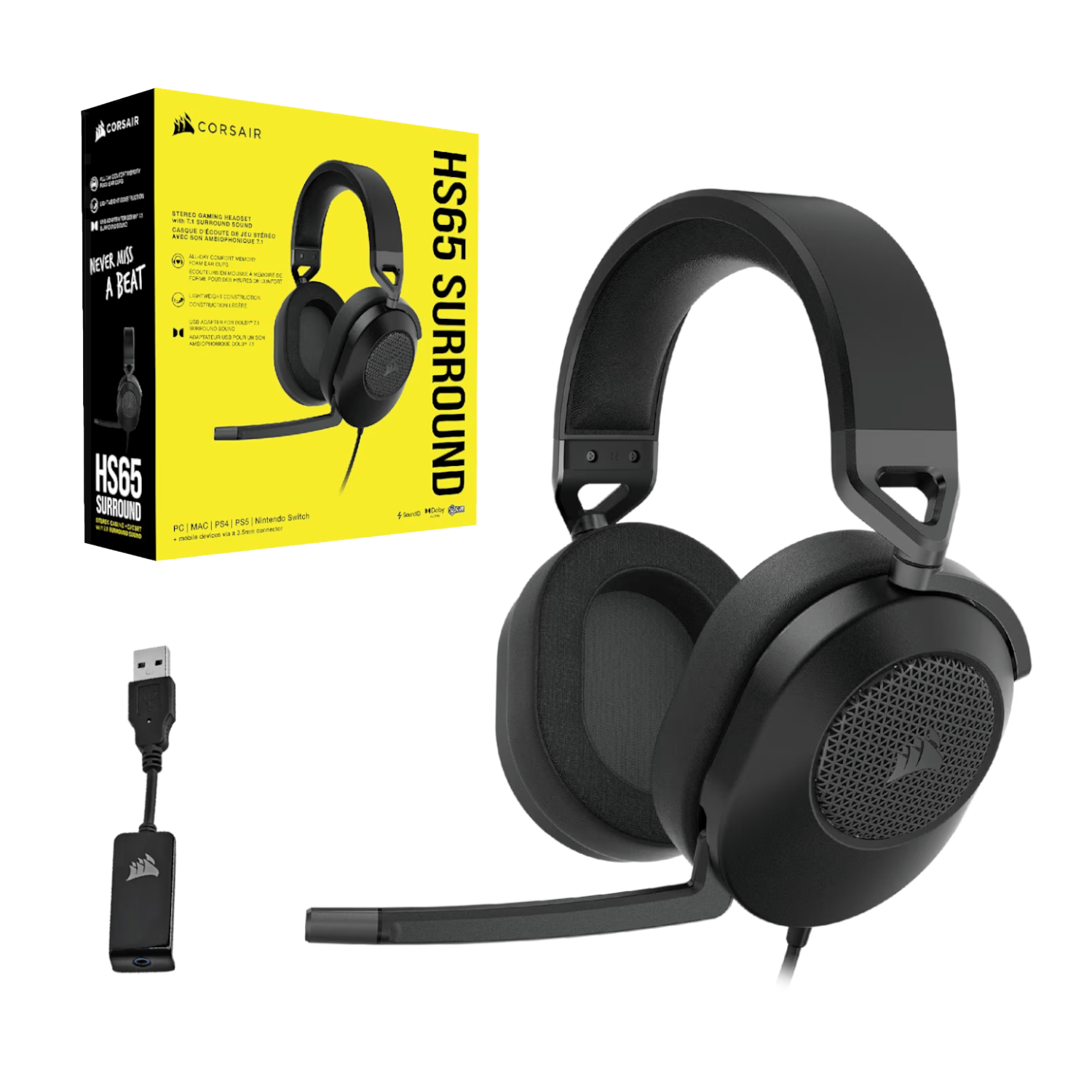 Corsair HS65 SURROUND Wired Gaming Headset — Carbon (AP) - Image 4