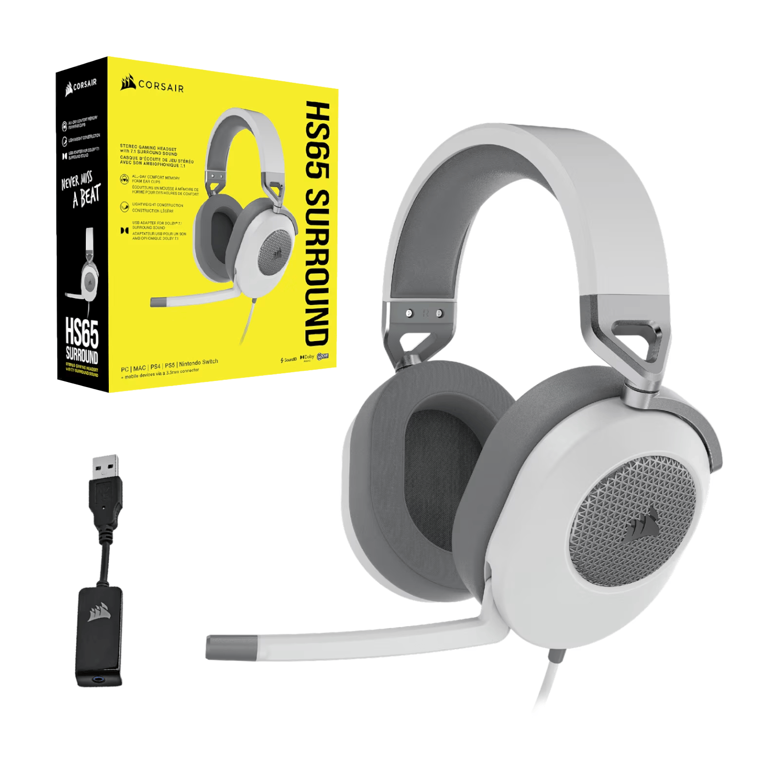 Corsair HS65 SURROUND Wired Gaming Headset — White (AP) - Image 4