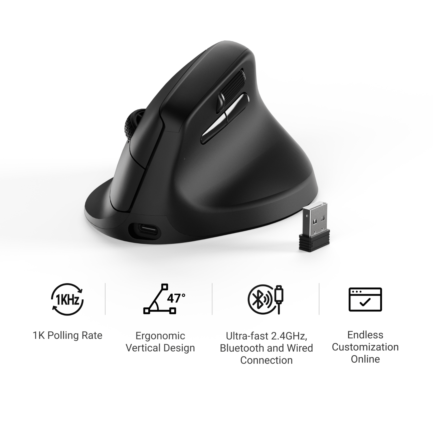 Keychron M5-A29 1K Wireless Mouse (BT/2.4GHz/Wired) - Black - Image 6