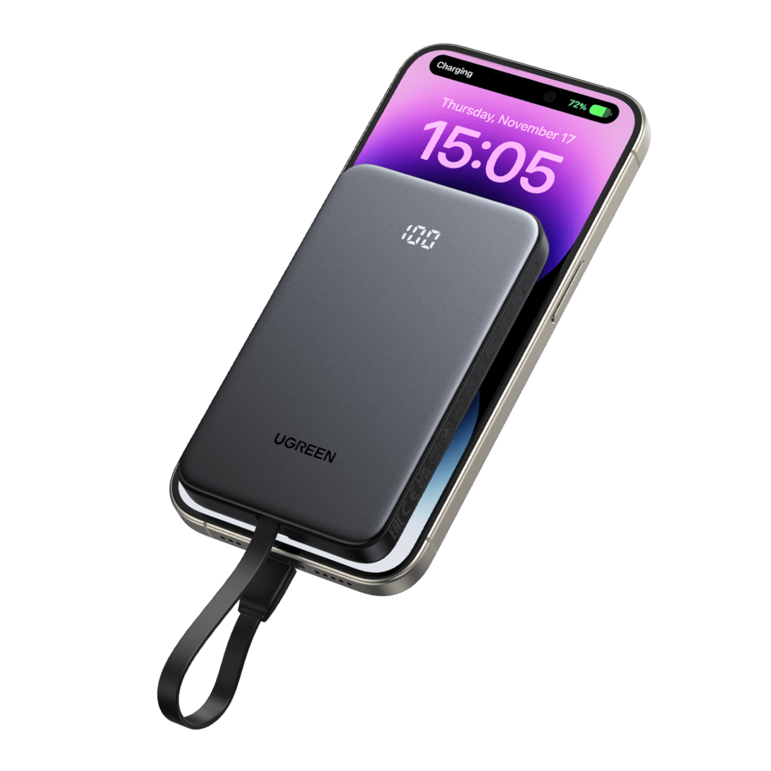 UGREEN 10000mAh 20W Power Bank with Built-in Cable - Image 3